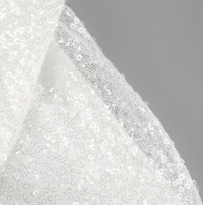 DOLLY Elegant White Crew Neck Long Sleeve Short Sequin Sexy Birthday Dress-LAYLA