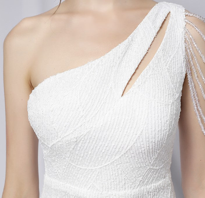 DOLLY Elegant Slant Collar Sleeveless Splice Sequin Slim Fit Dinner Guest Dress-NANA