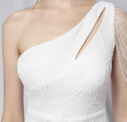 DOLLY Elegant Slant Collar Sleeveless Splice Sequin Slim Fit Dinner Guest Dress-NANA