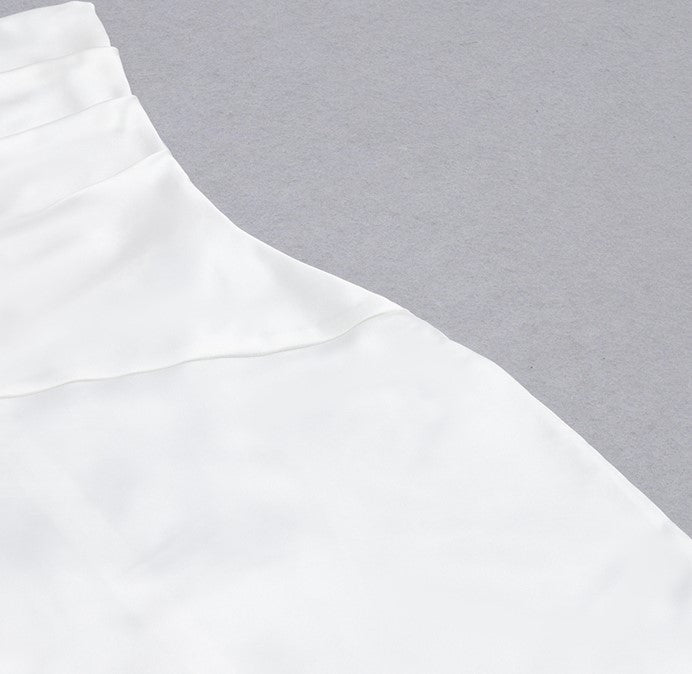 DOLLY Elegant Blue French Style Satin Sleeveless Pleated Hip Long Slit Dinner Dress-AVA