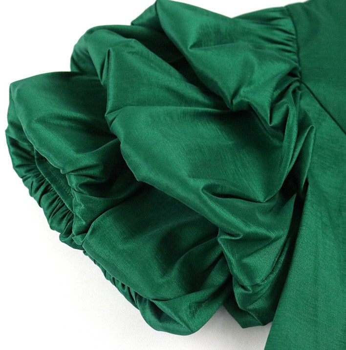 DOLLY Elegant Dark Green Retro Style Slant Collar Short Puff Sleeve Short Banquet Dress-CHITAH