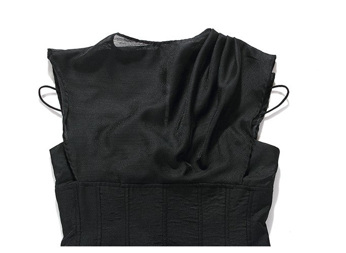 DOLLY High End Black Retro Flying Sleeve Pleated High Waist Midi Office Dress-BRANCA