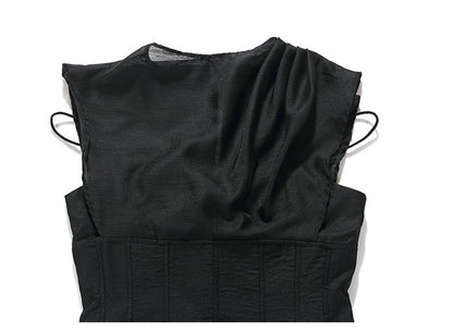 DOLLY High End Black Retro Flying Sleeve Pleated High Waist Midi Office Dress-BRANCA