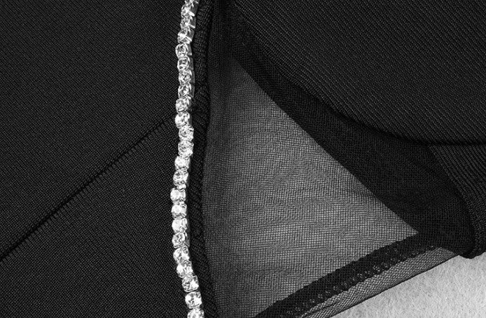 DOLLY High End Black Retro Style V-Neck Sleeveless Diamond Chain Long Dress-GENEVIEVE