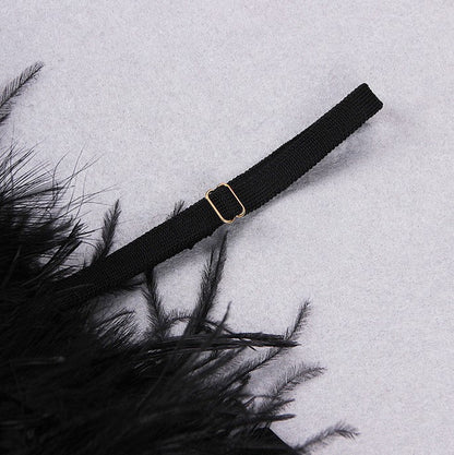 DOLLY Elegant Black Sleeveless Feather Off Shoulder Long Sleeve Party Dress-CHRIS