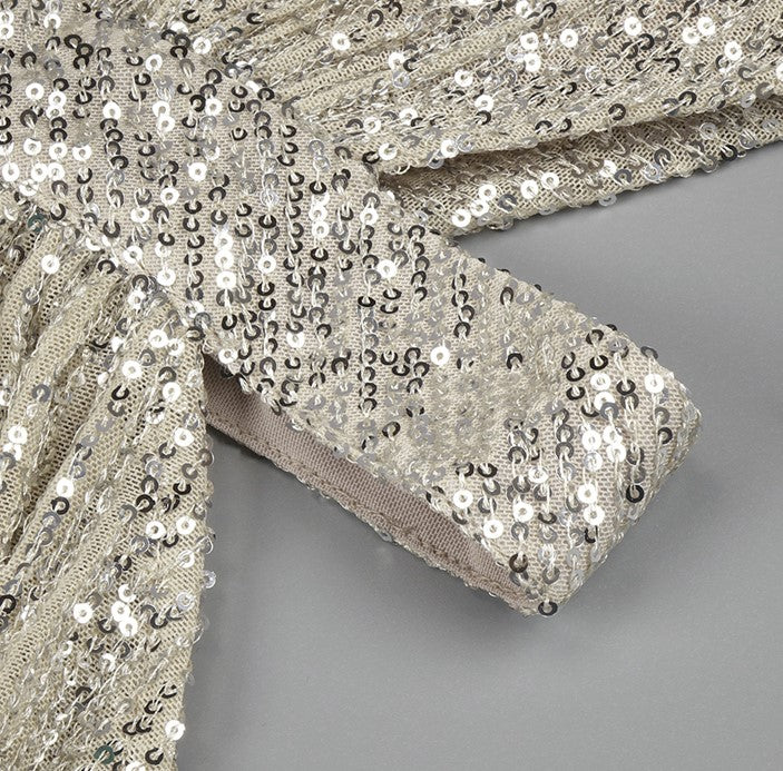 DOLLY Elegant Sliver One Shoulder Sleeveless Sparkling Slim Fit Sexy Dinner Dress-ALETA