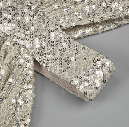 DOLLY Elegant Sliver One Shoulder Sleeveless Sparkling Slim Fit Sexy Dinner Dress-ALETA