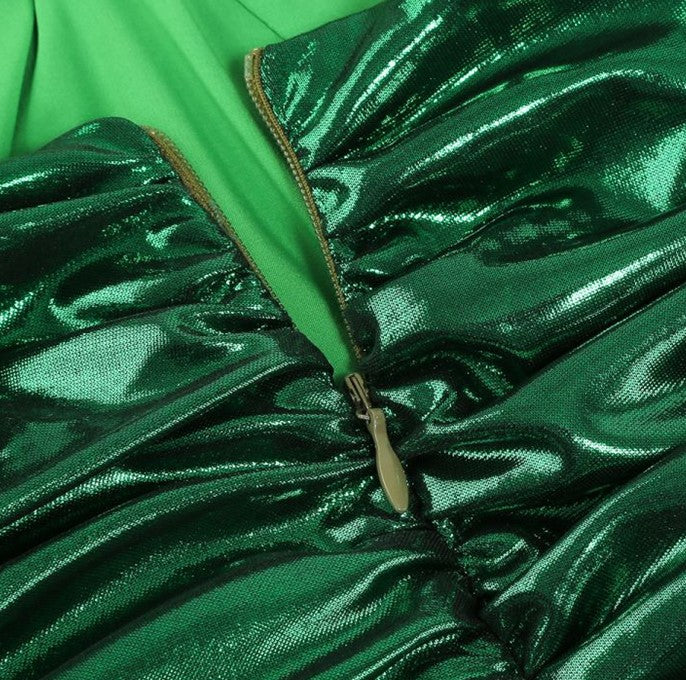 DOLLY High End Green Off Shoulder Chest Wrap Irregular Fish Tail Dress-LEAH