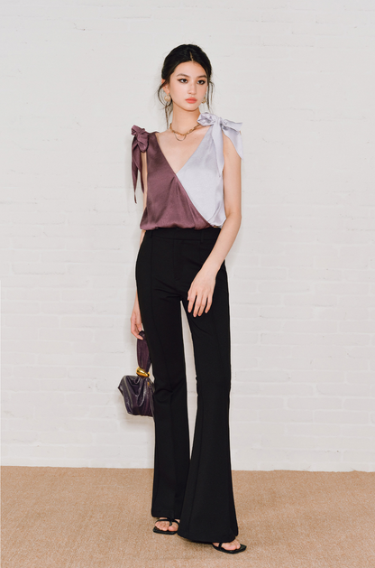 WANGXO | Satin Crossover V-Neck Dual-Wear Top -VIOLETTA.