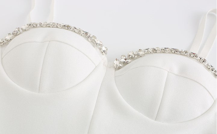 DOLLY Luxury 0ff Shoulder Sleeveless Diamond Bandage Sexy Slit Banquet Dress-PALOMA