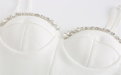 DOLLY Luxury 0ff Shoulder Sleeveless Diamond Bandage Sexy Slit Banquet Dress-PALOMA