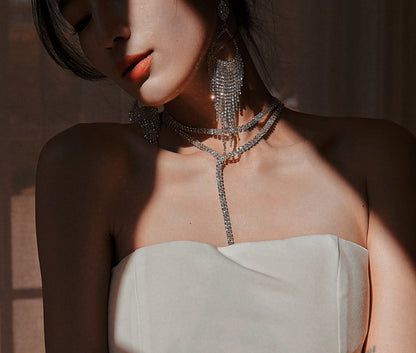 DOLLY High End Rhinestone Tassel Clip Earring-ARIA