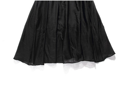 DOLLY High End Black Retro Flying Sleeve Pleated High Waist Midi Office Dress-BRANCA