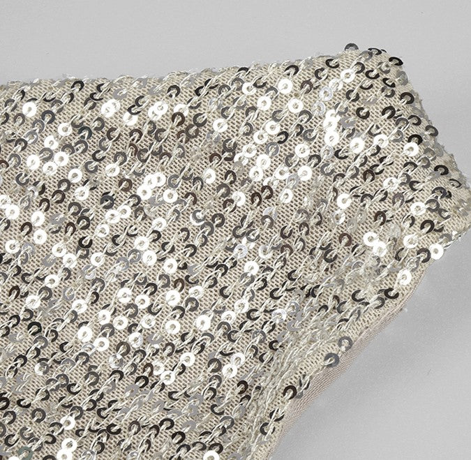 DOLLY Elegant Sliver One Shoulder Sleeveless Sparkling Slim Fit Sexy Dinner Dress-ALETA