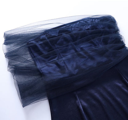 DOLLY Elegant Royal Blue One Shoulder Chest Wrap Slim Fit Slit Dinner Dress-ALLEGRA