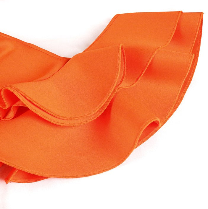 DOLLY Elegant Off Shoulder Ruffle Slim Fit Midi Wedding Guest Dress-JADE