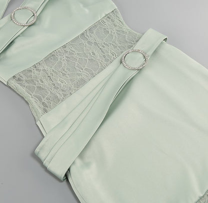 DOLLY Luxury Mint Slant Collar Sleeveless High Waist Long Fish Tail Lace Dress-LARISA