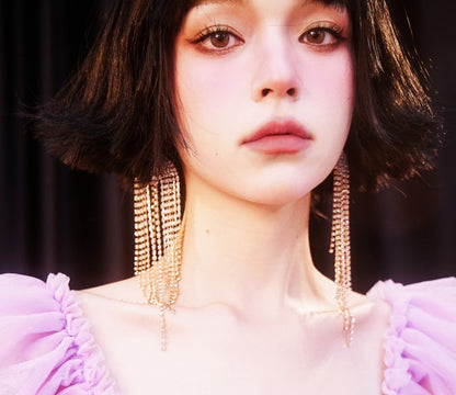 DOLLY Luxury Large Diamond Stylish Tassel Earring-JENNIE