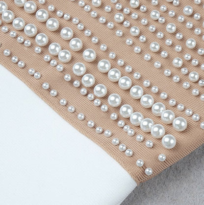 DOLLY High End V-Neck Sleeveless Halter Neck Pearl Body Hug Long Party Dress-CHARMAINE