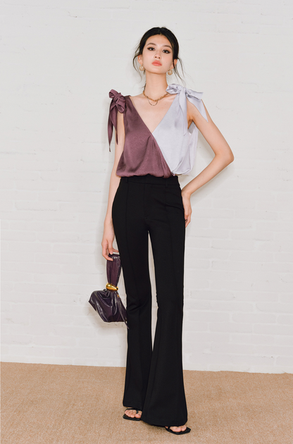 WANGXO | Satin Crossover V-Neck Dual-Wear Top -VIOLETTA.