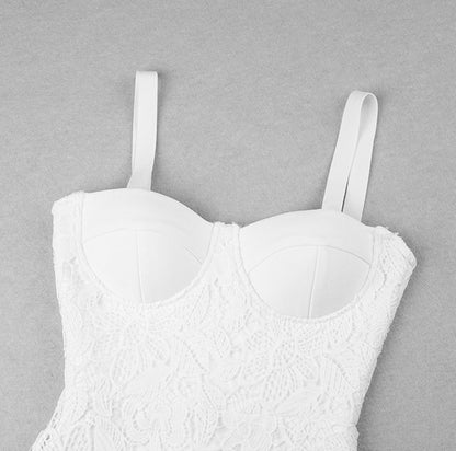 DOLLY Luxury Yellow V-Neck Sleeveless Slim Fit Lace Suspender Dress-TANYA