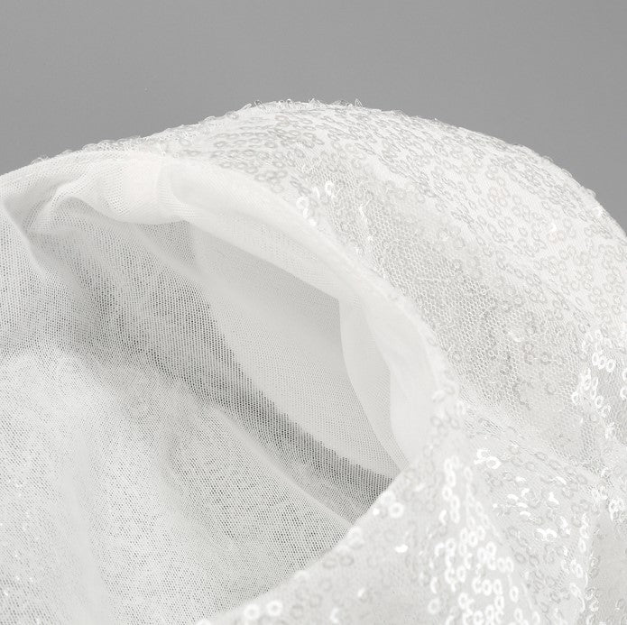 DOLLY Elegant White Crew Neck Long Sleeve Short Sequin Sexy Birthday Dress-LAYLA