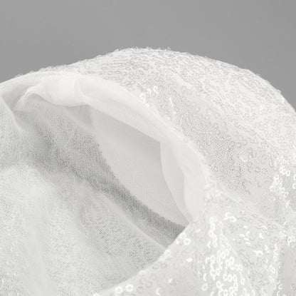 DOLLY Elegant White Crew Neck Long Sleeve Short Sequin Sexy Birthday Dress-LAYLA