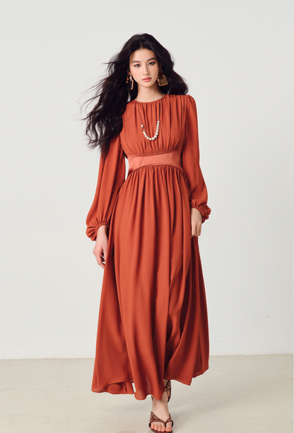 WANGXO | Double-Sided Messy Linen Hand-Spliced Satin Waist Hem Dress - NÍLA.