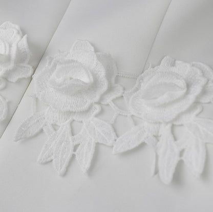 DOLLY Elegant White Slant Collar Short Ruffle Sleeves Midi A-Line Dinner Dress-CRYSTA