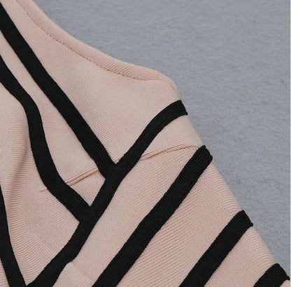 DOLLY Elegant One Shoulder Sleeveless Stripped Slim Fit Slit Dinner Dress-ZEN