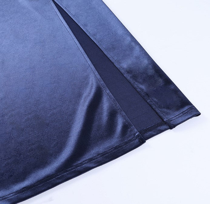 DOLLY Elegant Royal Blue One Shoulder Chest Wrap Slim Fit Slit Dinner Dress-ALLEGRA