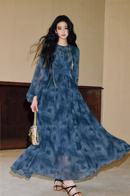 WANGXO | Double-Sided Messy Linen Hand-Spliced Satin Waist Hem Dress - NÍLA.