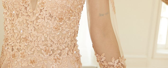 DOLLY Elegant Deep V-Neck Long Sleeve High Waist Long Embroidery Dress-KATYA