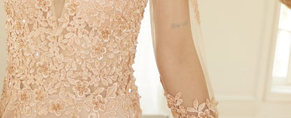 DOLLY Elegant Deep V-Neck Long Sleeve High Waist Long Embroidery Dress-KATYA