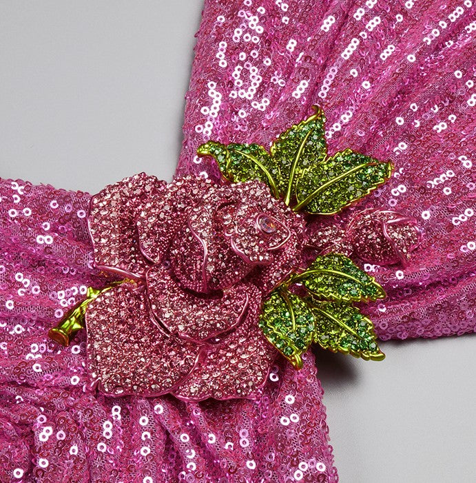 DOLLY Elegant Crew Neck Long Sleeve Slim Fit Sequin Long Evening Dress-IIANA