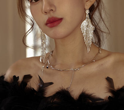 DOLLY High End Full Diamond Tassel Chic Earring-BOMA