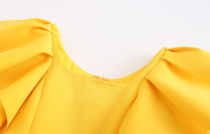 DOLLY Elegant Square Collar Ruffle Short Sleeves Slim Fit Midi Office Dress-HELEN