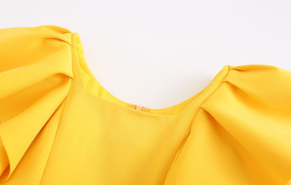 DOLLY Elegant Square Collar Ruffle Short Sleeves Slim Fit Midi Office Dress-HELEN