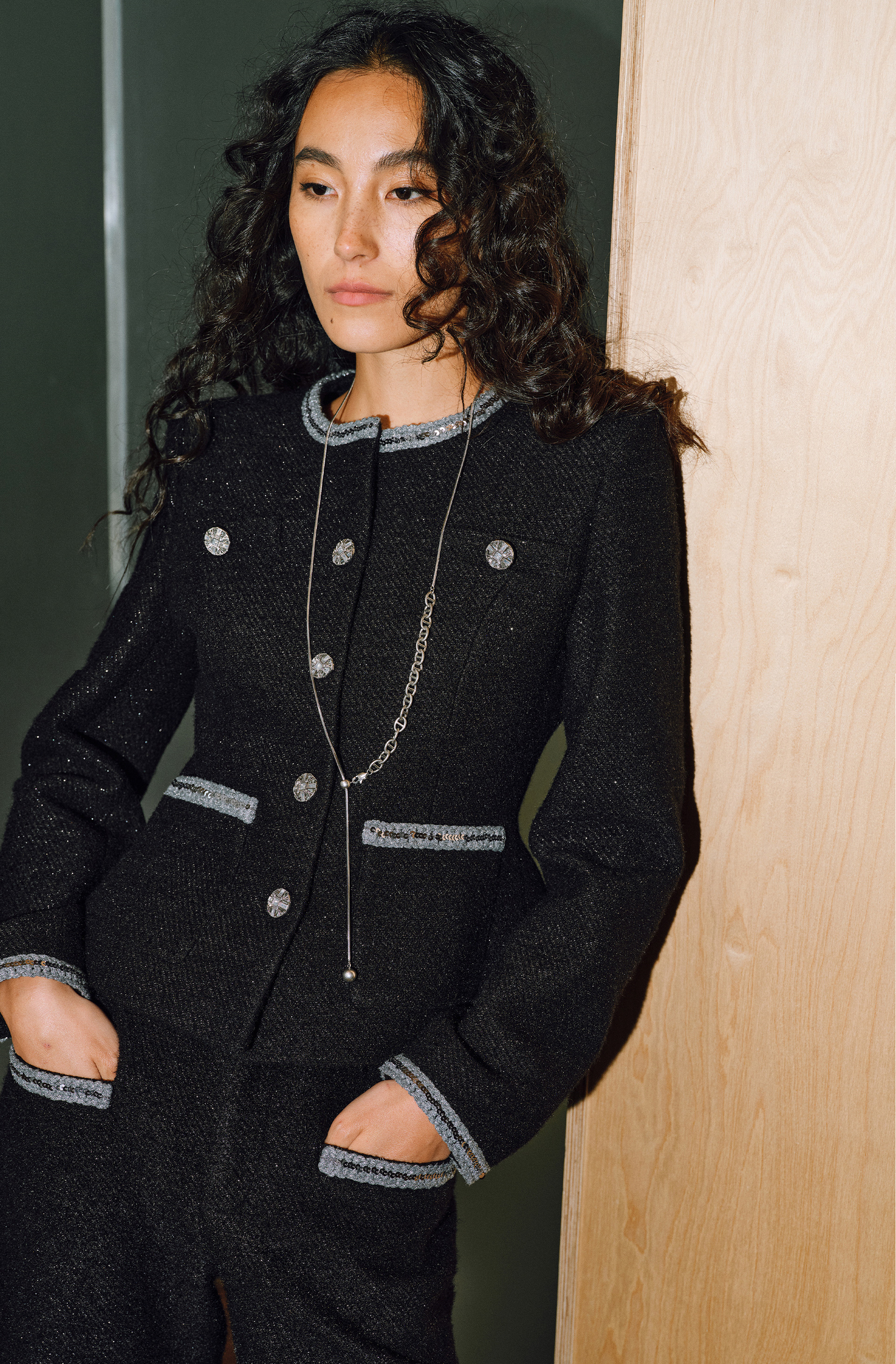 WANGXO | Milky Way Meteor Tweed Hand-Woven Two-Piece Outfit Set-NORA.