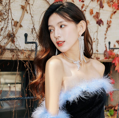 DOLLY Elegant White Diamond Tassel Earring-NONNA