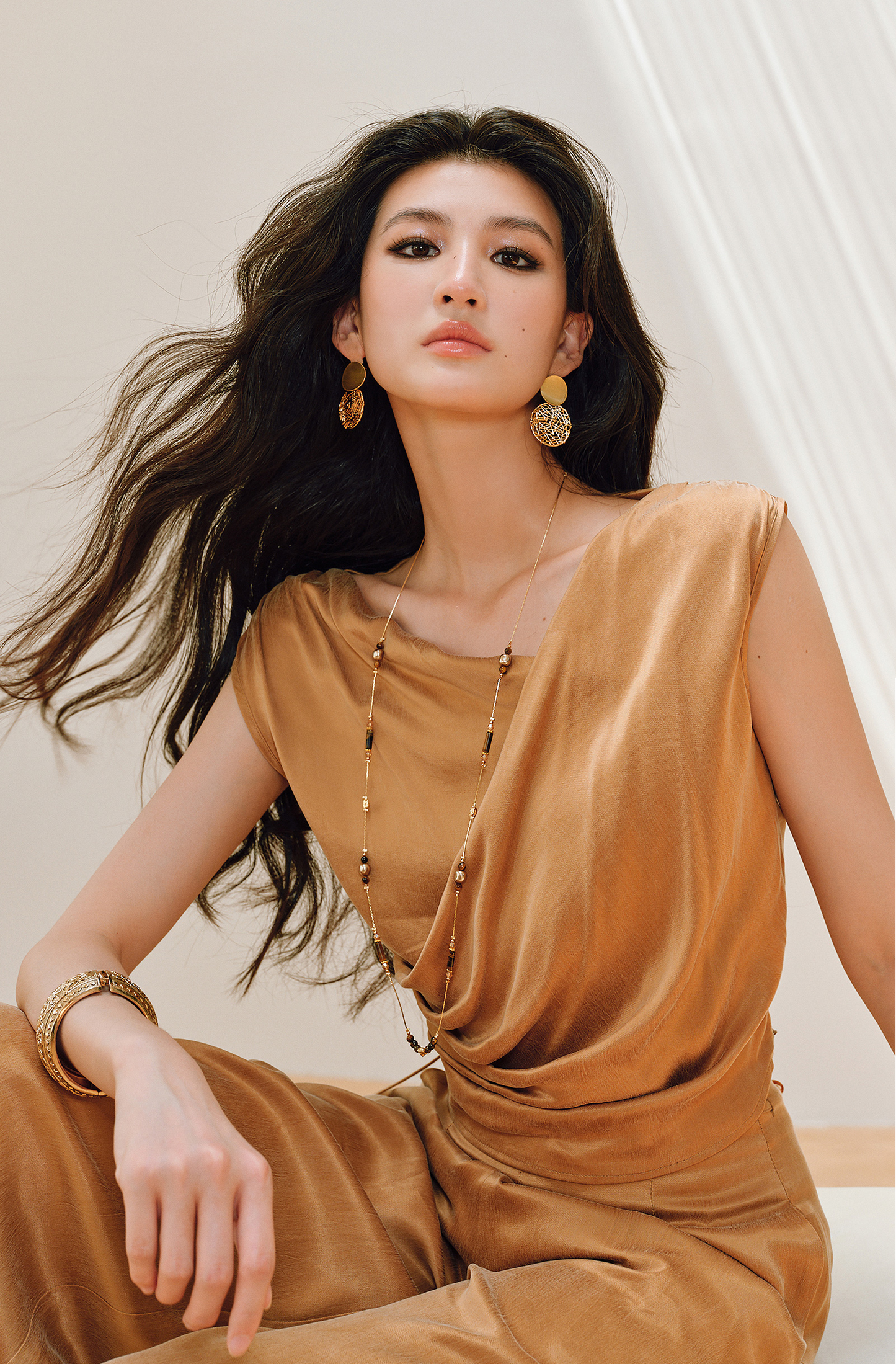 WANGXO | Sleek Cupro Asymmetrical Top and Highwaisted Pants Set -ELENORA.