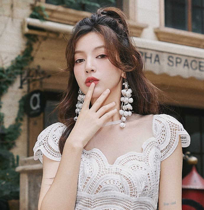 DOLLY Luxury Palace Style Flower Bud Tassel Chic Earrings-DALAL