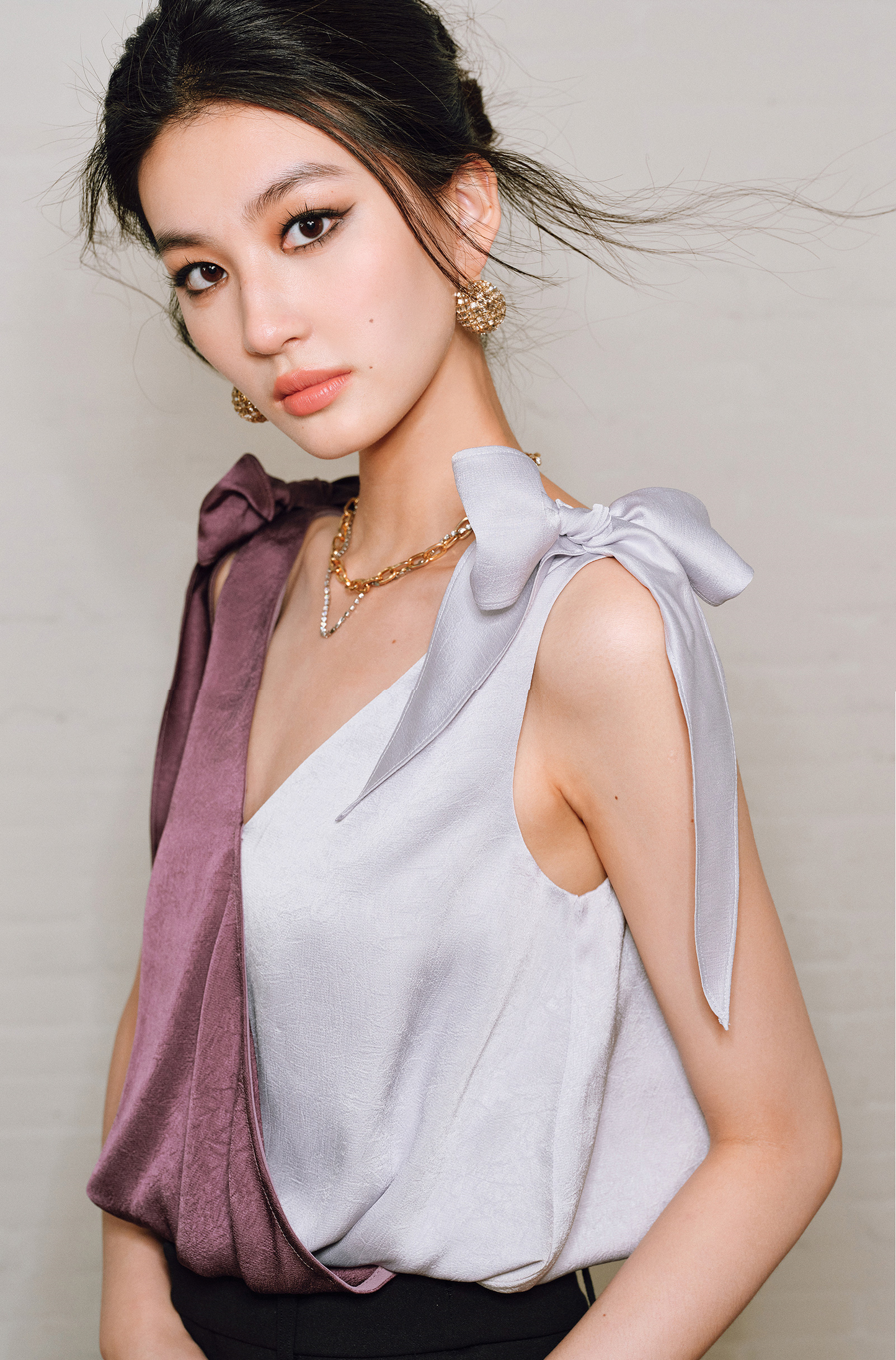 WANGXO | Satin Crossover V-Neck Dual-Wear Top -VIOLETTA.