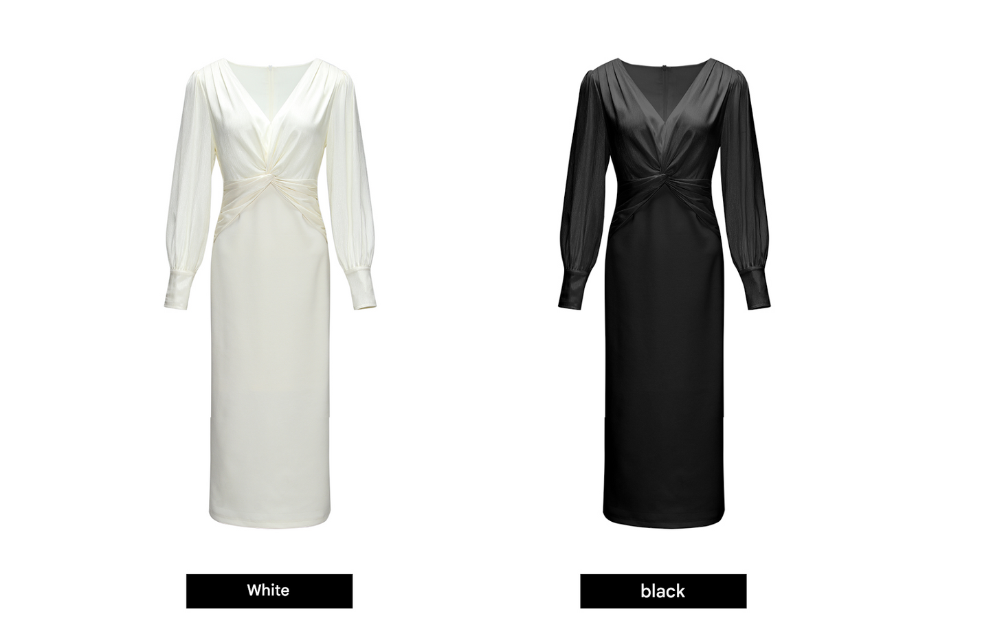 WANGXO | Wrinkled Bright Silk Satin Hemp V-Neck Twisted Waist Slim Dress -ZAYA.
