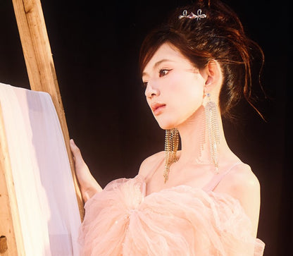 DOLLY Luxury Large Diamond Stylish Tassel Earring-JENNIE