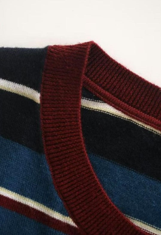 PIAOIN stripe design neutral loose long sleeve T-shirt silk wool knitwear spring-CIX