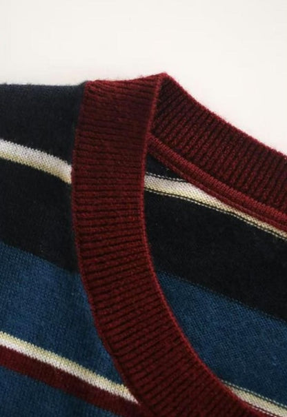 PIAOIN stripe design neutral loose long sleeve T-shirt silk wool knitwear spring-CIX