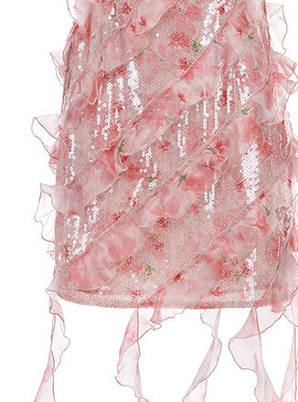 Wardrobes by Chen Luxury Crimson Sleeveless Flower Print Short Dress-Fuu