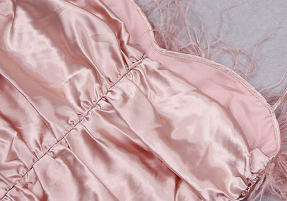 DOLLY Pink Sleeveless Diamond Chain Pleated Suspender Short Feather Dress-ZIXUAN