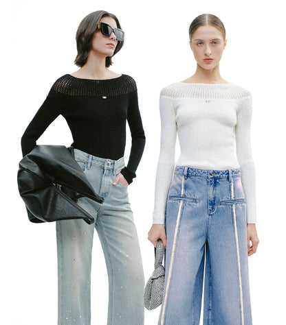 YES BY YESIR crocheted one-line collar knitted pullover - PLEASURE.